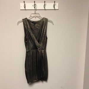 Gold Metallic Ruched Dress